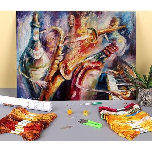 Oil Painting Style Printed Water-Soluble Canvas 11CT Cross-Stitch DIY Embroidery Kit DMC Threads Hobby Handiwork Adults