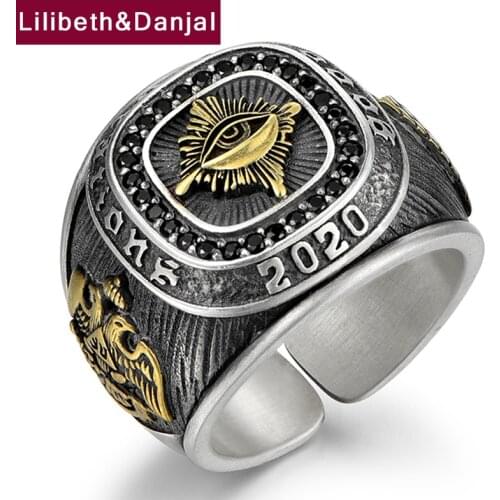 Eye Of God Flying Eagle Pyramid Ring Pure 925 Sterling Silver Vintage Inlaid Zircon Jewelry Men Women 2021 Luxury Designer R51