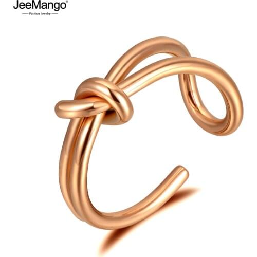 JeeMango Trendy Stainless Steel Bohemia Party Ring Rose Gold Creative Geometric Knot Rings Jewelry For Women Girl Кольца JR20043