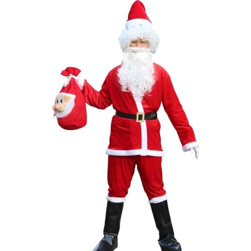 Bluey santa claus costume men hat belt beard gift bag cosplay cute funny polyester material new style White and red