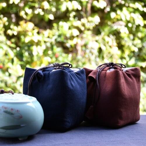 Tea Pot Cover Cotton and Linen Storage Bag for Tea Set Mug Drawstring Pocket Purple Clay Teapot Storage Bag Gift Box Cloth Bag