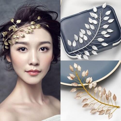 Fashion Gold Silver Color Hairbands Bridal Metal Leaves Headbands Charm Tiara Leaves Wedding Hair Accessories Women Hair Jewelry