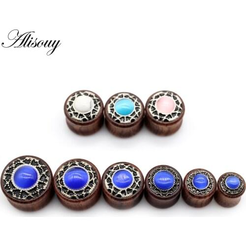 Alisouy 2PC Fashion Ear Plugs Wood Flesh Tunnels Saddle Gauges 10-20mm Solid Body Piercing Jewelry For Men Women Expanders