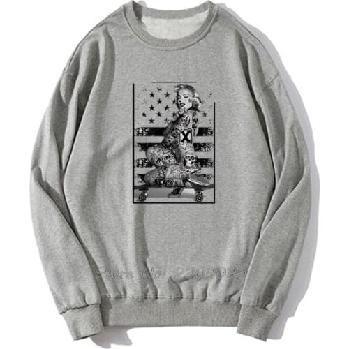 Men Cotton Hoodie Marilyn Monroe Tattoo Tats Skatergirl Skateboard Hoodies Funny Men Pullover Fleece Sweatshirts Harajuku