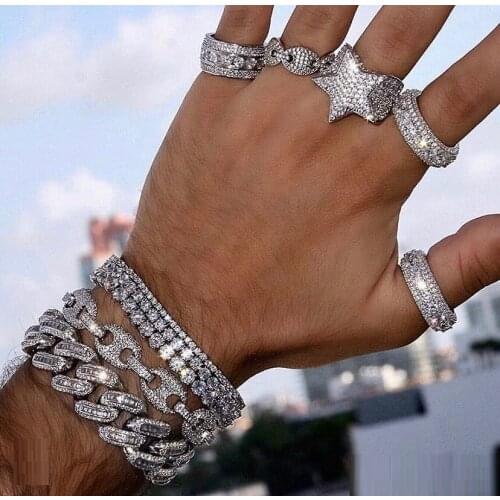 High quality hip hop bling men jewelry 5A cubic zirconia cz Miami cuban link chain 14mm baguette cuban bracelet