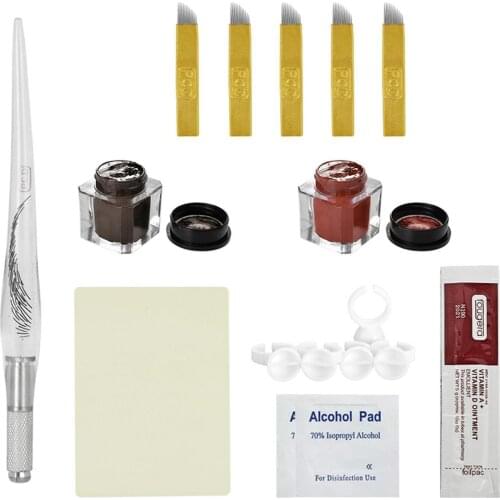 Eyebrow Permanent Tattoo Kit Set Pen Pigment Ink Practise Skin Ring Cup