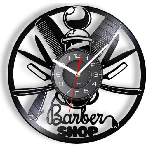 Barber Shop Hair Beauty Salon Wall Clock Hairdress Equipment Decorative Laser Cut Vinyl Record Longplay Hairdressing Watch