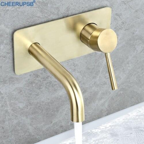 Basin Wall Mount Faucet Hot Cold Water Mixer Concealed Tap Bathroom Luxury Gold Faucets Dual Hole Single Handle Brush Taps Grifo