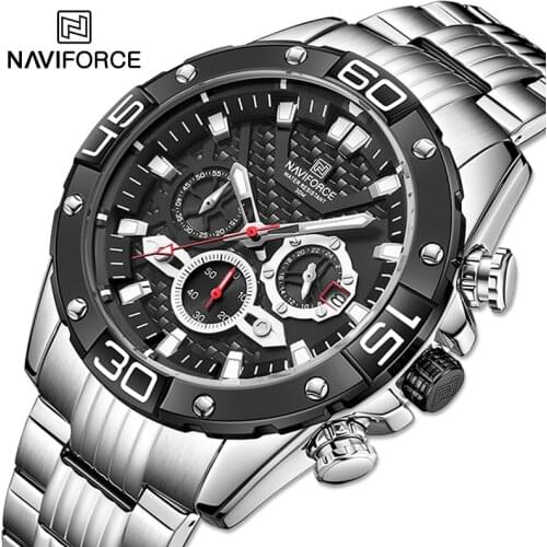 NAVIFORCE Luxury Military Watches Mens Sport Six hands Analog Chronograph Wristwatch New Quartz Stainless Steel Waterproof Clock