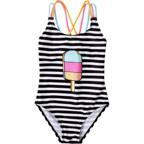 Pudcoco Fast Shipping 2-6Y Summer Kids Baby Girls Swimwear Ice Cream Striped Printed Sleeveless Beachwear Bodysuit Outfit