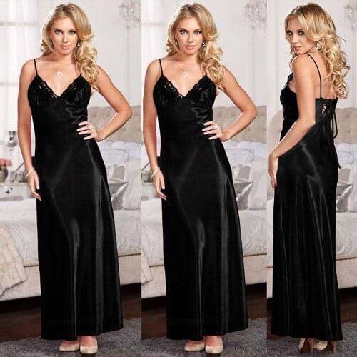 Sexy Lingerie Womens Underwear Sleepwear Night Dress Women Strap Long Dress Woman Nightwear Womens Nightie Silk Lace Nightgown