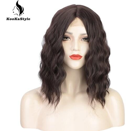 KookaStyle Synthetic Wigs for Black Women Short Bob Wavy Black wig Natural Part Side Hair Ombre Heat Resistant for Women