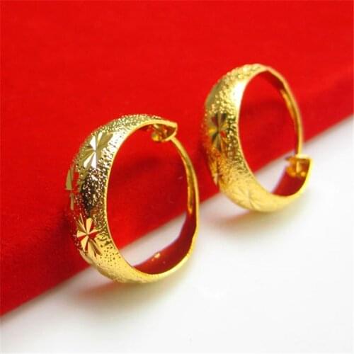 Ancient Hoop Earrings Yellow Gold Filled Womens Huggie Earrings Carved Star