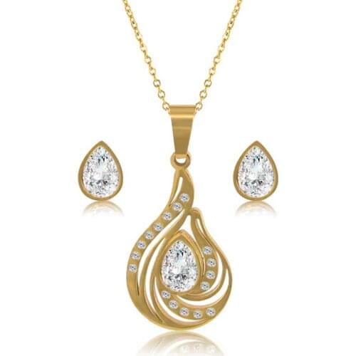 OUFEI Bridal Dubai Jewelry Sets Accessories Jewellery Titanium stainless steelwhite stud Earrings chain necklace set For Women