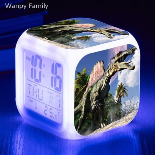Jurassic Dinosaur LED Alarm Clock 7 Color Night Glowing Digital Alarm Clock Kids room Multifunction Flash Touch Watches Clock