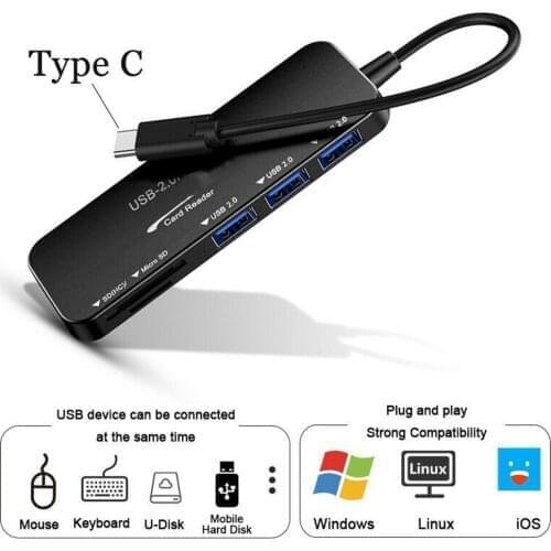 TYPE-C To Multi-interface 2.0 HUB Hub 3-port USB Splitter TF/DS Card Extender Hub Converter Multi Splitter Adapter