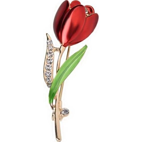 Utei Jewelry Elegant Coloured Painted Tulip Brooch Fancy Gold Color Alloy Enamel Flower Gift Broach Pin Mothers Day Gift