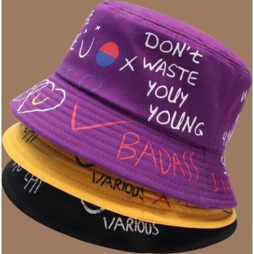 2021 New Fashion Casual Letter Graffiti Womens Hat Korean Version Personality Visor Fishermans Hat Basin Cap