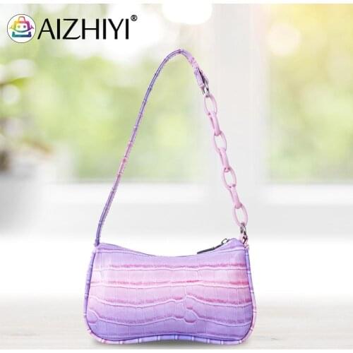 Fashion Women Gradient Color PU Leather Chain Underarm Shoulder Bag Ladies Vintage Alligator Pattern Zipper Small Purse Handbags