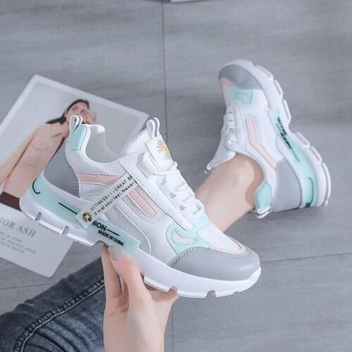 2021Spring Korean Platform Sneakers Women Shoes Thick Bottom Chunky Sneakers Breathable Mixed Colors Slip On Casual Shoes Woman