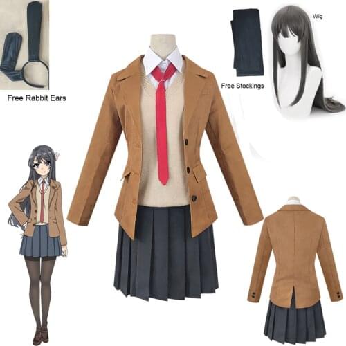 Anime Sakurajima Mai Costume Seishun Buta Yarou Series Cosplay Wig Women School Uniforms Halloween High School Girls Party