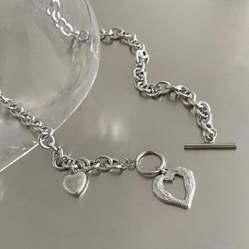 Punk Vintage Metal Love Heart Pendant Necklaces for Women Hollow Clavicle Chain Necklace 2021 Y2K Jewelry Girl 90s Style Gifts