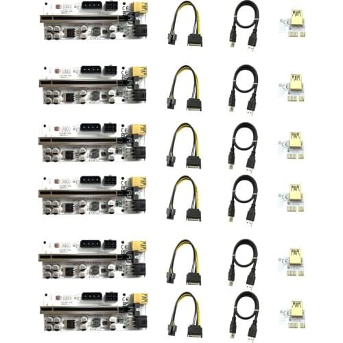 1/6pcs VER010-X USB 3.0 PCI-E Riser VER 010-X Express 1X 4x 8x 16x Extender Riser Adapter Card SATA 15pin to 6 pin Power Cable