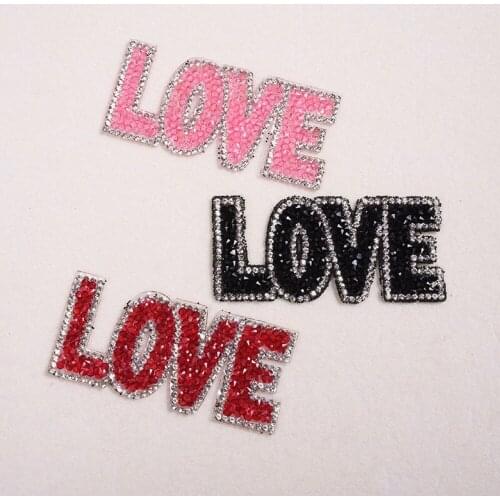 1 Piece Rhinestones LOVE Iron on Patches for Clothes Shoes 3D Beaded Crystal Letters Patch DIY Decoration Stickers 3 Colors