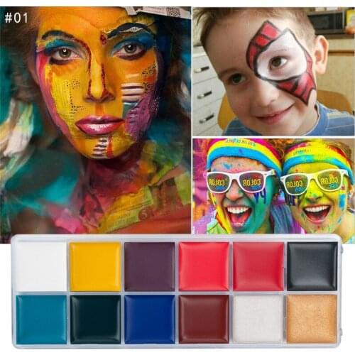 12 Colors Face Body Art Painting with Brush Safe Waterproof Face Paint Oil Tattoo Beauty Makeup Cosmetic Halloween Party Dramma