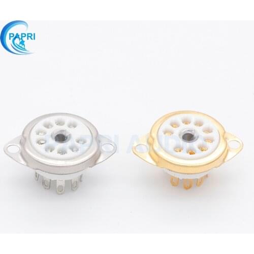 2PCS Chassis Mount Ceramic B9A Gold Plated 9Pin Vacuum Tube Socket Panel Audio Guitar Tube For 12AX7 12AU7 12AT7 EL84 6922 5670