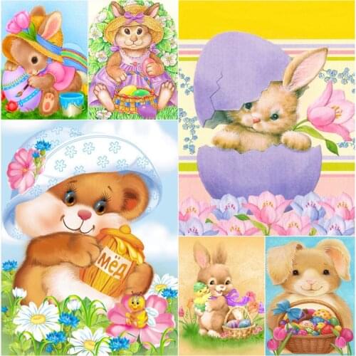 Diamond Painting Easter Bunny Cross Stitch Cartoon Embroidery Full Diamond Mosaic Rabbit Rhinestone Wall Art Picture Decor Gift