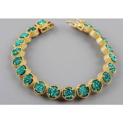 BOROSA Natural Turquoises with Metal Women Bracelets Twenty-stone Round Faceted Opal Hot Pink Druzy Bangles Special Gifts