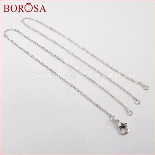 BOROSA 10PCS 16 Inch Silver Color 1mm Thin Connector Chain Necklace Brass Chains for Connector Necklaces for Women Jewelry PJ113