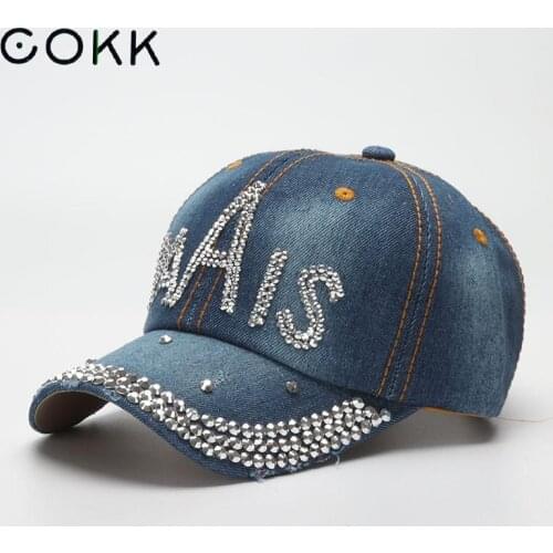 COKK Demin Baseball Caps Womens Hip Hop Caps Fashion Letters Cap for Men Outdoor Dad Hat Adjustable Gorras Unisex Snapback