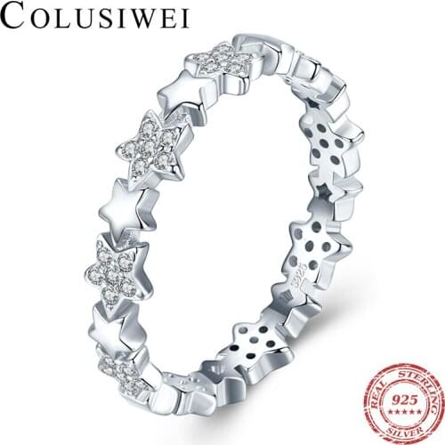 COLUSIWEI Minimalist Design 925 Sterling Silver Twimkling Zircon Stackable Star Finger Rings for Women Girl Fashion Fine Jewelry