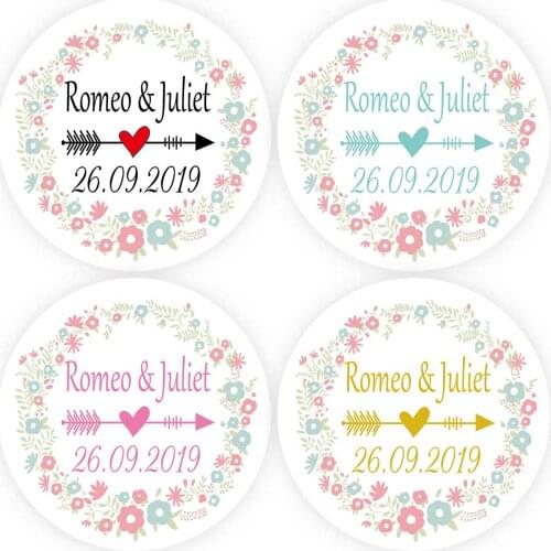 DouxArt 100 Pieces Personalized Wedding Favors Stickers Labels, 40mm Garland Arrow Baptism Communion Decoration Gift Stickers