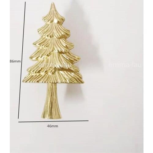 Christmas Tree Shape Cabinet Door Handle Solid Brass Furniture Drawer Knobs Cupboard Pulls Single Hole Gold Kitchen Art Handles