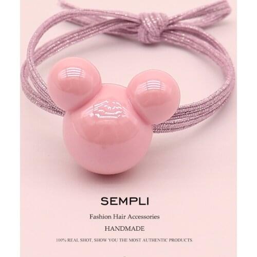 Sempli 5 Colors Acrylic Shining Mickey Minnie Head Girls Women Elastic Hair Bands Kid Children Rubber Bands High Elasticity