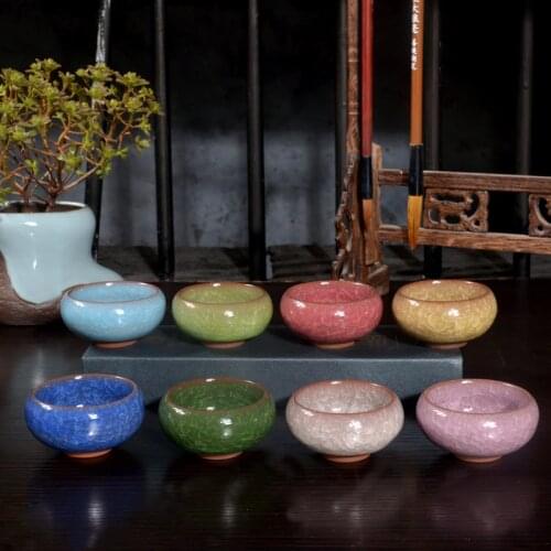 Ice Crack Glaze Small Teacup Ceramic Kung Fu Tea Set Chinese Porcelain Master Cup Tea Bowls Desktop Creative Potted Plant