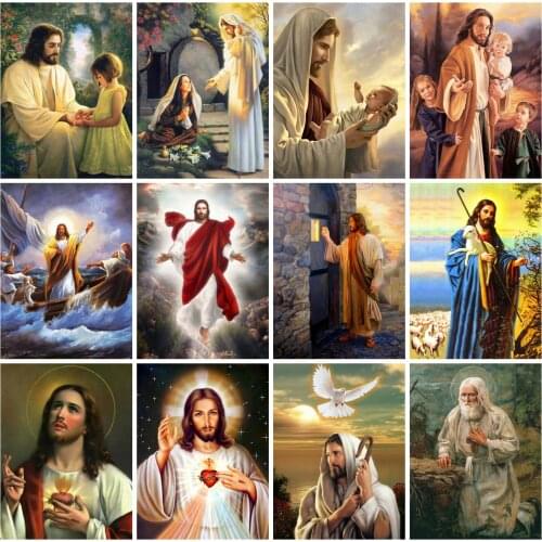 Huacan 5D DIY Diamond Painting Full Square Jesus Diamond Embroidery Religion Handmade Gift Home Decoration