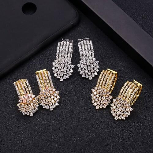Janeklly trendy Geometric round Hoop Earrings For Women Accessories Full Cubic Zirconia Earrings Jewelry pendientes mujer moda