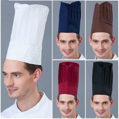 Men Women Cooking Cap Cafe Restaurant BBQ Kitchen Cook Hat Working Cap Chef Hat Cloth Plaid Solid Hat Black Red White