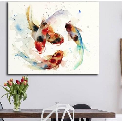 Koi School Watercolor Motivational Wall Art Canvas Minimalist Nordic Posters Prints Painting Wall Pictures Bedroom Home Decor HD