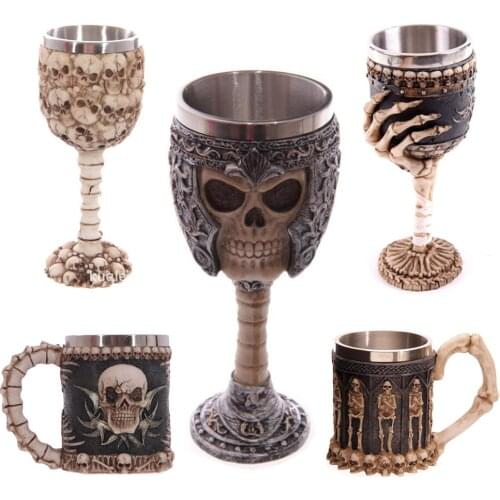Cool Gothic Resin Stainless Steel Dragon Skull Goblet Retro Claw Wine Glass Cocktail Glasses Whiskey Cup Party Bar Drinkware