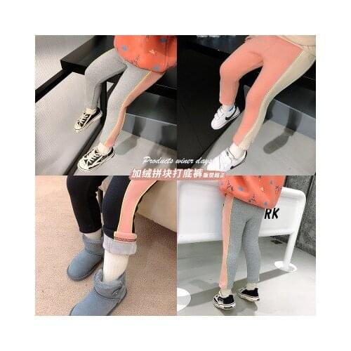 Girls Plus Velvet Leggings 2020 Winter New Baby Korean Baby Girl Trousers Childrens Solid Patchwork Thickened Leggings Pants