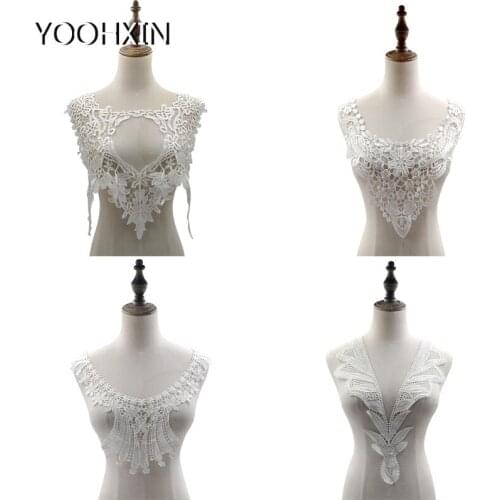 HOT white Embroidery Lace Fabric DIY applique collar trim ribbon neckline craft Sewing guipure wedding dress cloth decor