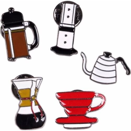 I Love Coffee !Hand Punch Pot AeroPress Chemex Filter Bowl Coffee Enamel Pins Shirt Bag Hat Decoration Coffee Lovers Gift