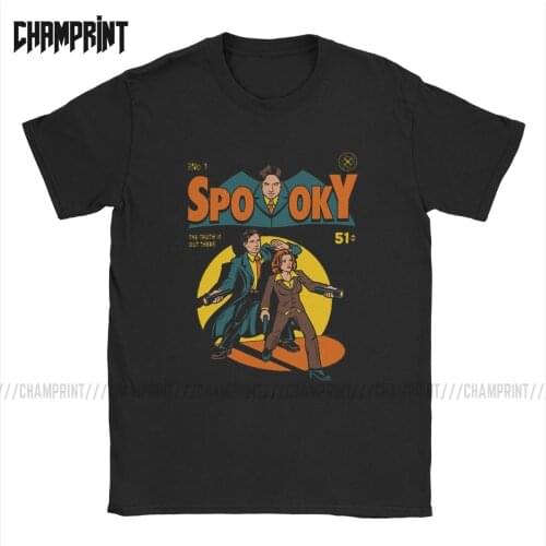 Spooky Comic X Files T-Shirt for Men Mulder Scully Dana Fox Cases Tv Vintage Pure Cotton Tees Short Sleeve T Shirt Gift Idea Top