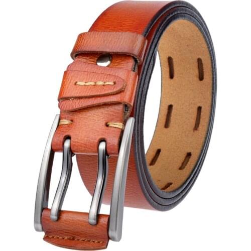 Real Leather Mens Belts Good Quality Cowskin Waist Straps Luxury Vintage Men Jeans Belt Women Dress Belts Durable Metal Buckle