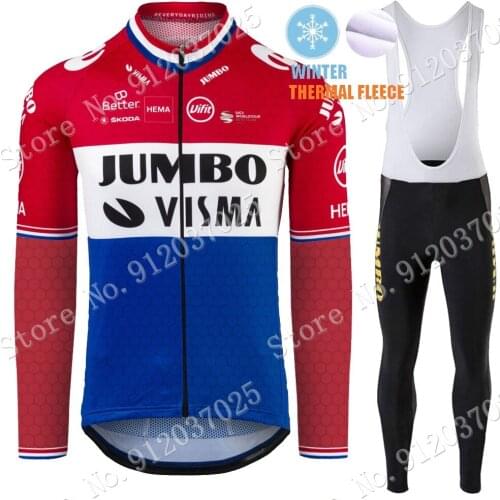Jumbo Visma Team 2021 Winter Cycling Jersey Set Clothing Suit Mens Long Sleeve MTB Bike Road Pants Bib Ropa Ciclismo